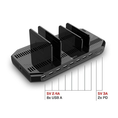 Hub USB Lindy 120W 10 Port USB Charging Station USB-A, 10 porturi, Negru - Img 2