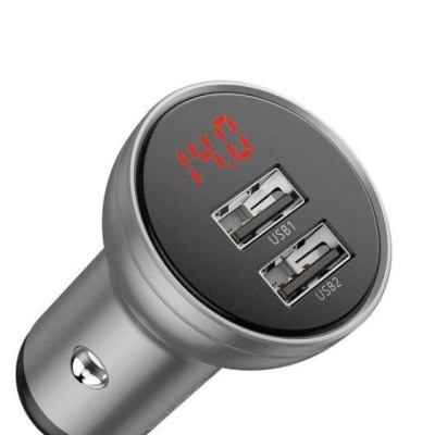 Incarcato auto Baseus Digital Display, 2 x USB Output 5V/4.8A, total output 24W, pt. bricheta auto, afisaj digital, argintiu - Img 6