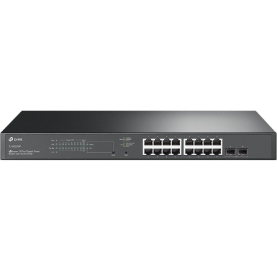 "JetStream™ 18-Port Gigabit Smart Switch with 16-Port PoE+ PORT: 16× Gigabit RJ45 Ports, 2× Gigabit SFP Slots SPEC: 802.3at/af, 150 W PoE Power, 1U 19-inch Rack-mountable Steel Case FEATURE: Integration with JetStream™ SDN Controller, Static Routing,