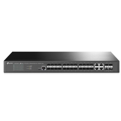 "JetStream™ 24-Port SFP L2+ Managed Switch with 4 10GE SFP+ Slots PORT: 20× Gigabit SFP Ports, 4× Gigabit SFP/RJ45 Combo Ports, 4× 10G SFP+ Slots, RJ45/Micro-USB Console Port SPEC: 1U 19-inch Rack-mountable Steel Case FEATURE: Integration with JetStream™