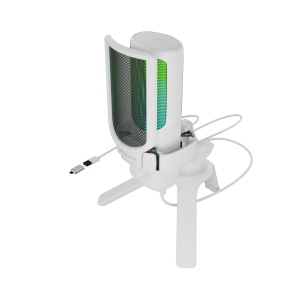 Microfon Genesis Radium 250, tip Condenser, model cardioid, suport fix, conectivitate USB-C, raspuns in frecventa 50 - 16.000 Hz, sensibilitate 40 dB, lungime cablu 200 cm, alb