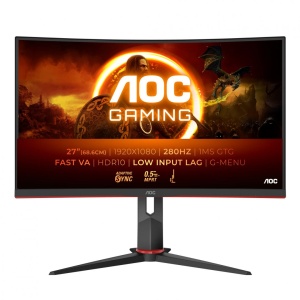 Monitor AOC 27" C27G2Z3/BK, Curvature: 1500R, Diagonal (inch): 27, Diagonal (cm): 69, Aspect ratio: 16:9, Panel: VA, Resolution: 1920x1080, Refresh Rate: 280Hz, Response time GtG: 1ms, Response time MPRT: 0.5ms, Brightness (max): 300 cd/㎡, Contrast