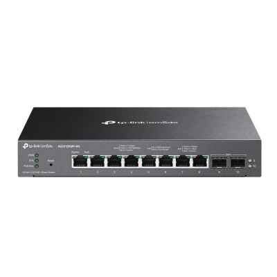 Omada 8-Port 2.5GBASE-T and 2-Port 10GE SFP+ Smart Switch with 8-Port PoE+ PORT: 8× 2.5G PoE+ Ports, 2× 10G SFP+ Slots SPEC: 802.3at/af, 160 W PoE Power, Desktop & Fanless Steel Case FEATURE: Integration with Omada SDN Controller, Static Routing, 802.1Q