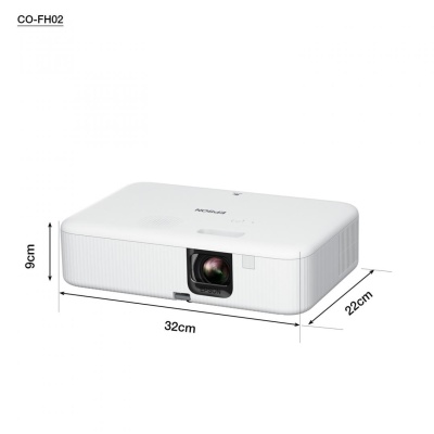 Proiector Epson CO-FH02, 3LCD, 3.000 lumeni/ 2.000 lumeni Ecomode, FHD, 16:9, lampa 6.000 ore/ 12.000 ore Ecomode, corectie ± 30, dimensiune maxima imagine 391", distanta maxima de proiectie 10.4 m, HDMI 1.4, USB 2.0-A, USB 2.0, Android TV, Kensington