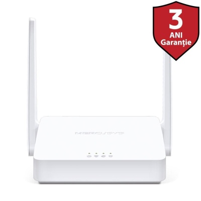 Router Wireless Mercusys N 300 Mbps, MW301R; Standarde Wireless: IEEE 802.11n, IEEE 802.11g, IEEE 802.11b, Frecventa: 2.4 - 2.4835GHz, Rata semnal: 11n: Up to 300Mbp, 11g: Up to 54Mbps, 11b: Up to 11Mbps, Interfata: 2 10/100Mbps LAN, 1 10/100Mbps WAN,