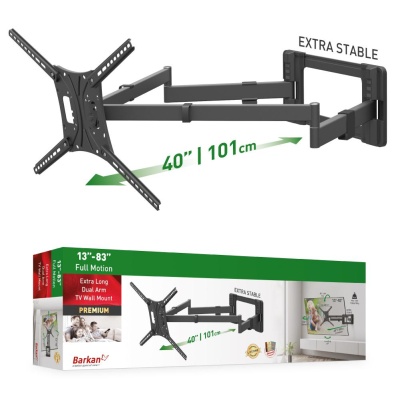 Suport TV plat/curbat de perete cu 2 brate Barkan BM464XL, 13"- 83", Max 50kg, VESA 600x400, negru - Img 6