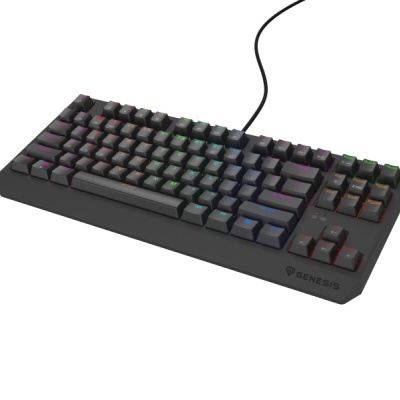 Tastatura gaming mecanica cu fir Genesis Thor 230 TKL Lite, iluminare multicolor, switch Linear, switch model Outemu Red, numar taste 87, 11 butoane multimedia, lungime cablu 1.6m, dimensiuni 363 x 155 x 39 mm, negru