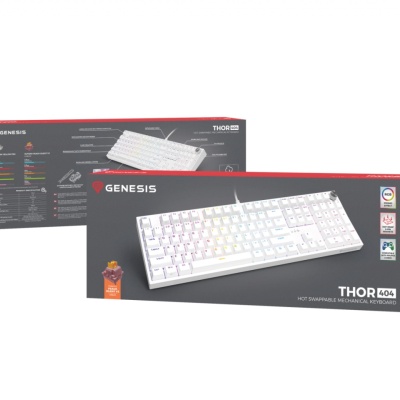 Tastatura gaming mecanica cu fir Genesis Thor 404, iluminare RGB, 107 taste, 11 butoane multimedia, alb - Img 9