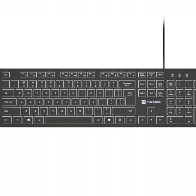 Tastatura Natec cu fir Herring Slim, membrana, iluminare alb taste, lungime cablu 150cm, 105 taste, layout ANSI-ISO, negru