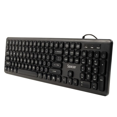 Tastatura Spacer cu fir USB, 104 taste, silentioasa, low profile fingertip keycap design, negru