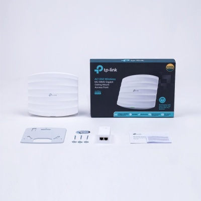 "AC1350 Ceiling Mount Dual-Band Wi-Fi Access Point PORT: 1× Gigabit RJ45 Port SPEED: 450 Mbps at 2.4 GHz + 867 Mbps at 5 GHz FEATURE: 802.3af PoE and Passive PoE, 3× Internal Antennas, Mesh, Seamless Roaming, MU-MIMO, Band Steering, Beamforming, Load - Img 3