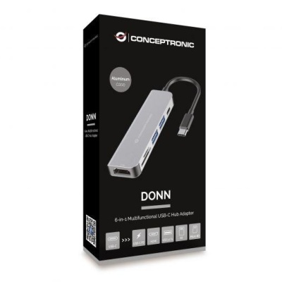 CONCEPTRONIC DONN02G 6-in-1 USB 3.2 Gen 1 Docking Station, USB 3.0 x 2, 60W USB PD, HDTV, SD, TF/MicroSD, 35.8 x 120 x 15 mm - Img 2