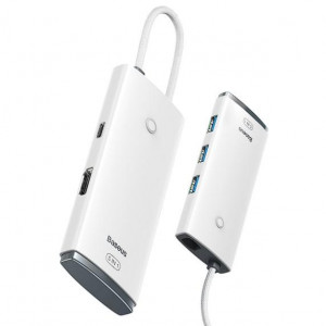Docking Station Baseus Lite, conectare PC USB Type-C, USB 3.0 x 3, USB Type C x 1 PD 20V/5A, HDMI x 1/4K/30Hz, alb