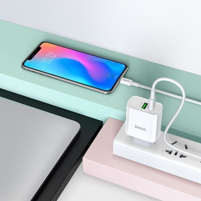 Incarcator alimentator smartphone HOCO C80A, cablu USB-C la USB-C inclus, 20W, alb - Img 3