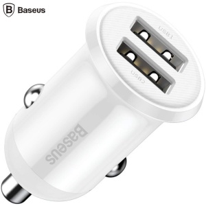 Incarcator auto Baseus Grain Pro, 2 x USB Output 5V/4.8A total ambele porturi, pt. bricheta auto, alb