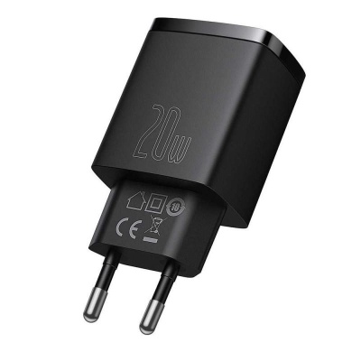 Incarcator retea Baseus Compact, Quick Charge 20W, 1 x USB Type-C 5V/3A max, 1 x USB 5V/3A, negru - Img 7
