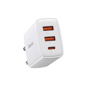 INCARCATOR retea Baseus Compact, Quick Charge 30W, 2 x USB 5V/3A, 1 x USB Type-C 5V/3A, alb