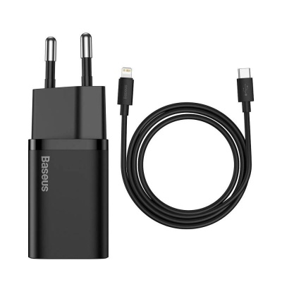 INCARCATOR retea Baseus Super Si, Quick Charge 20W, 1 x USB Type-C 5V/3A max, include cablu USB Type-C la Lightning Iphone 1m, negru - Img 5