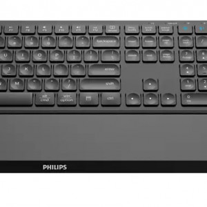 Kit Philips SPT6607, wireless, 2.4GHz + Bluetooth 3.0/5.0, 104 taste, membrana, suport incheietura detasabil, baterii 1x AAA + 1x AA, negru + mouse SPK7607