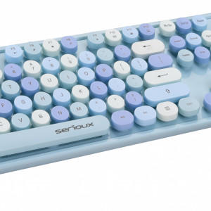 Kit tastatura + mouse Serioux Retro 9900BL, wireless 2.4GHz, US layout, multimedia, mouse optic 800-1600dpi, USB, nano receiver, albastru