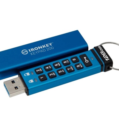 Memorie USB Kingston IronKey Keypad 200 128GB, USB 3.2, Albastru - Img 3