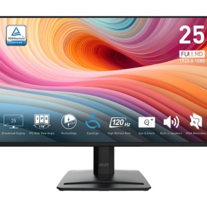 MSI Pro MP252 E2. Display diagonal: 62.2 cm (24.5"), Display resolution: 1920 x 1080 pixels, HD type: Full HD, Display technology: LED, Response time: 4 ms, Native aspect ratio: 16:9, Viewing angle, horizontal: 178°, Viewing angle, vertical: 178°.