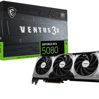 MSI VENTUS GeForce RTX5080 16G 3X OC. Graphics processor family: NVIDIA, Graphics processor: GeForce RTX 5080. Discrete graphics card memory: 16 GB, Graphics card memory type: GDDR7, Memory bus: 256 bit. Maximum resolution: 7680 x 4320 pixels. DirectX