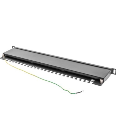 Patch panel 24 porturi 0,5U 19" Cat.5e FTP cu organizator cabluri, ecranat, negru