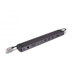 Statie docking Lindy DST-Mini XT 810, interfata USB Type C to 1x HDMI / 1x DP/ 2x USB Type A / 2x USB Type C / 1x RJ45 / 1x SD / 1x microSD / 1x 3.5mm Audio, latime de banda suportata 10 Gbps, 10/100/1000 Mbps, rezolutie maxima iesire 8K 7680x4320 30Hz,
