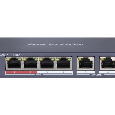 Switch Hikvision DS-3E0106P-E/M(B), 4 porturi, PoE