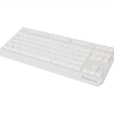 Tastatura gaming mecanica wireless Genesis Thor 230 TKL, iluminare RGB, 87 taste, 11 butoane multimedia, alb