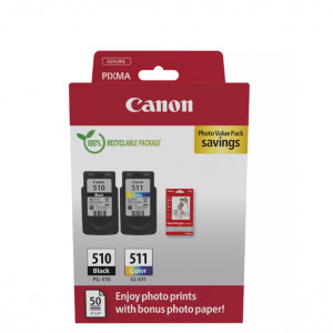 Canon pachet cartuse cearneala PG-510/CL-511 Photo value pack, capacitate negru: 9ml, Color: 9ml, Compatibil cu: PIXMA iP2700, PIXMA iP2702, PIXMA MP230, PIXMA MP240, PIXMA MP250, PIXMA MP252, PIXMA MP260, PIXMA MP270, PIXMA MP272, PIXMA MP280, PIXMA