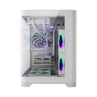 Carcasa 1stPlayer gaming UV5-wh-Hub, 5 ventilatoare aRGB infinity efect plus PWM, telecomanda, Micro-ATX, alb - Img 4