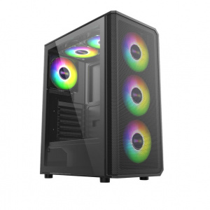 Carcasa PRO GAMING GHOST Mid Tower ARGB Negru, Tempered Glass, Ventilatoare Suportate: 6, Ventilatoare Incluse: 4, 1xTelecomanda+controller, ATX