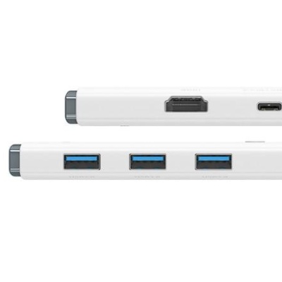 Docking Station Baseus Lite, conectare PC USB Type-C, USB 3.0 x 3, USB Type C x 1 PD 20V/5A, HDMI x 1/4K/30Hz, alb - Img 2