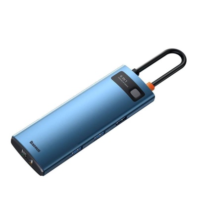 DOCKING Station Baseus Metal Gleam, conectare PC USB Type-C, USB 3.0 x 3, USB Type C x 1 PD 100W 5V / 9V / 14.5V / 20V 5A (Max.), Gigabit RJ-45 x 1, HDMI x 1/4K/30Hz, albastru - Img 3