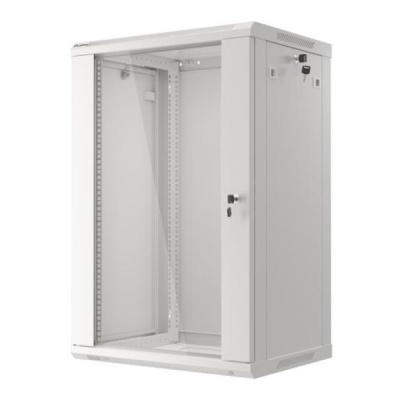 Dulap rack 19" perete 18U / 600x450 (flat pack) cu ușă din sticlă, gri V2