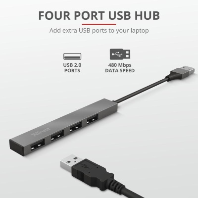 Hub USB Trust Halyx Aluminium, 4 porturi, aluminiu - Img 3