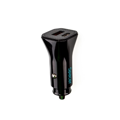 Incarcator auto Spacer Fast Charge 12W, 5V/2.4A max, putere 12W, 1 x USB + 1 x USB Type-C, pt. bricheta auto, negru - Img 2