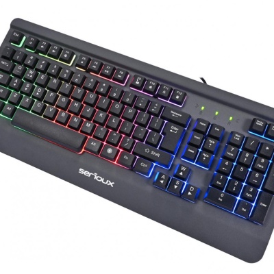 Kit Gaming Serioux Kayel 4 in 1, Tastatura de gaming, 104 taste, 19 taste Anti-ghosting , design slim, iluminare rainbow, structura metalica gri, taste negre + design cu palm rest, cablu USB 1.5M PVC, plug and play; Mouse gaming, senzor Sunplus 199, - Img 4
