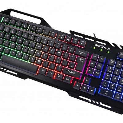 Kit Gaming Serioux Tobis 3 in 1, Tastatura de gaming, 104 taste, 7 taste Anti-ghosting, design slim, iluminare rainbow, structura metalica + taste negre, suport telefon, cablu USB 1.5M PVC, plug and play; Mouse gaming, senzor Sunplus 192, 1000-6400 DPI, - Img 8