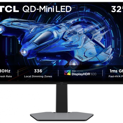 Monitor TCL Gaming QD-Mini LED 32G64 31.5", QHD (2560x1440), Fast-HVA, 180Hz, 1ms GTG, HDR600, Freesync & G-SYNC Compatible, Flicker-Free, Low Blue Light, difuzoare 3Wx2, 2x HDMI 2.1, DisplayPort 1.4, VESA 100x100mm, Pivot, negru