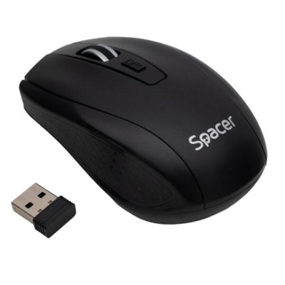 Mouse Spacer PC sau NB, wireless, 2.4GHz, optic, max.1600 dpi, butoane/scroll 4/1, rezolutie selectabila, buton ON/OFF, 2 baterii AAA incluse, negru,