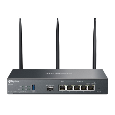 "Omada AX3000 Wi-Fi 6 Gigabit VPN Router PORT: 1× Gigabit SFP WAN/LAN Port, 1× Gigabit RJ45 WAN Port, 4× Gigabit WAN/LAN RJ45 Ports, 1× USB 3.0 SPEED: 574Mbps at 2.4 GHz + 2402 Mbps at 5 GHz (HE160) FEATURE: Integration with Omada SDN Controller, Support