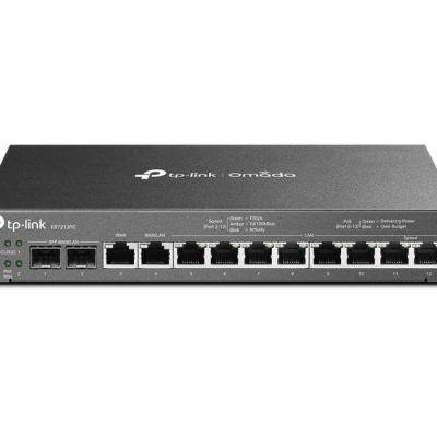 "Omada Gigabit VPN Router with PoE+ Ports and Controller Ability PORT: 2× Gigabit SFP WAN/LAN Port, 1× Gigabit RJ45 WAN Port, 1× Gigabit RJ45 WAN/LAN Ports, 8× Gigabit RJ45 LAN ports SPEC: 802.3at/af, 8 Ports with 110 W PoE Power, Desktop & Wall-mount