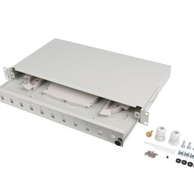 Patch panel fibră rack 19" 1U 12x SC simplex / 12x LC duplex, gri + accesorii