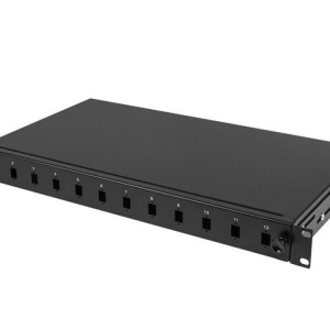 Patch panel fibră rack 19" 1U 12x SC simplex / 12x LC duplex, negru + accesorii