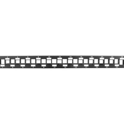 Patch panel gol 24 porturi 1U eșalonat cu organizator pentru module Keystone, negru