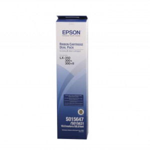 Ribbon Epson S015647 dualpack, negru, pentru Epson LX-350/300+/300+II