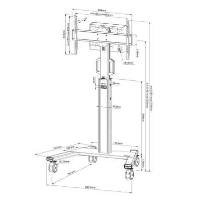 Stand podea mobil Neomounts 37"-75", VESA 100x100~600x400, 70kg, fix, inaltime reglabila, alb - Img 2